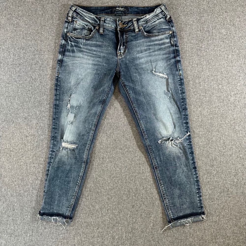 Silver Jeans Co. Jeans Womens 28 Kenni Blue Distressed Frayed Hem L27141SCS346
